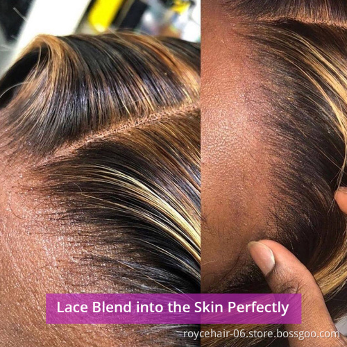 Amanda Glueless HD Swiss Transparent Ombre Piano Highlight Honey Brown Color 13x4 Lace Frontal Curly Brazilian Human Hair Wig